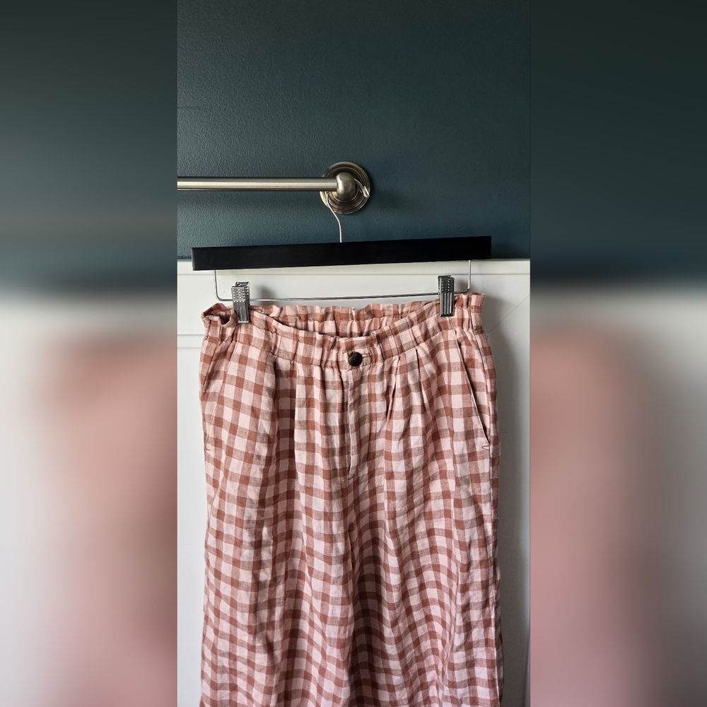 Lou & Grey Women's Pink Gingham Wide-Leg Linen Pants - Picture 3 of 7
